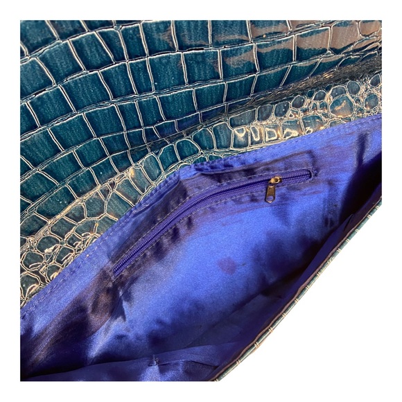 ๐3 FOR $15๐ Alligator Print Teal Blue Clutch Handbag - Picture 11 of 13